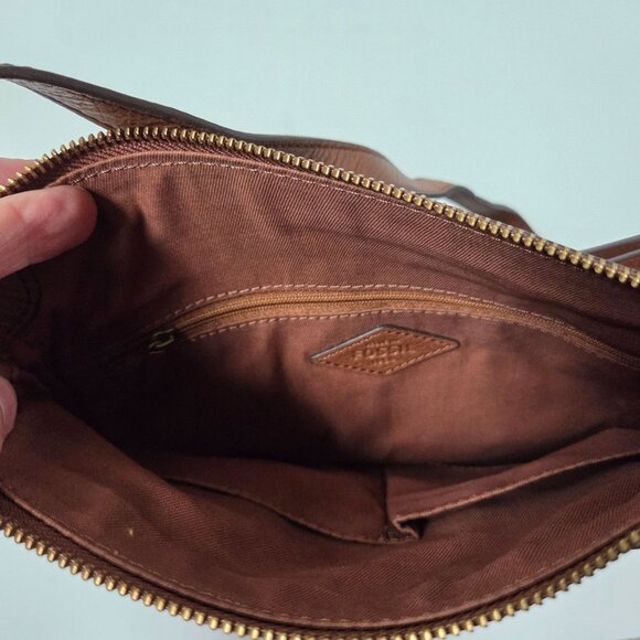 Fossil Purse Brown Red Gold Patchwork Leather Crossbody Bag Preppy Boho - Picture 4 of 7